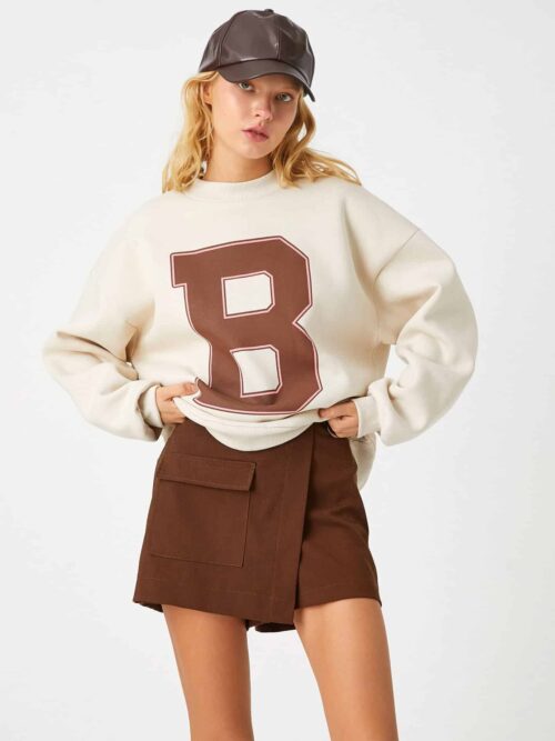 Printed College Sweatshirt Crew Neck Long Sleeve Fleece Inside
